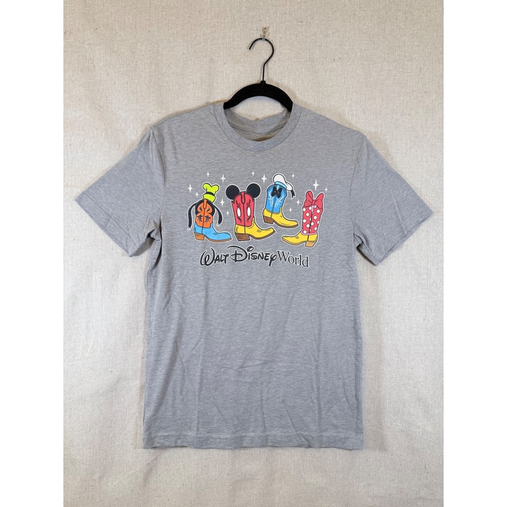 Walt Disney World Mickey Minnie Goofy Donald Cowboy Boots Graphic TShirt Gray XS